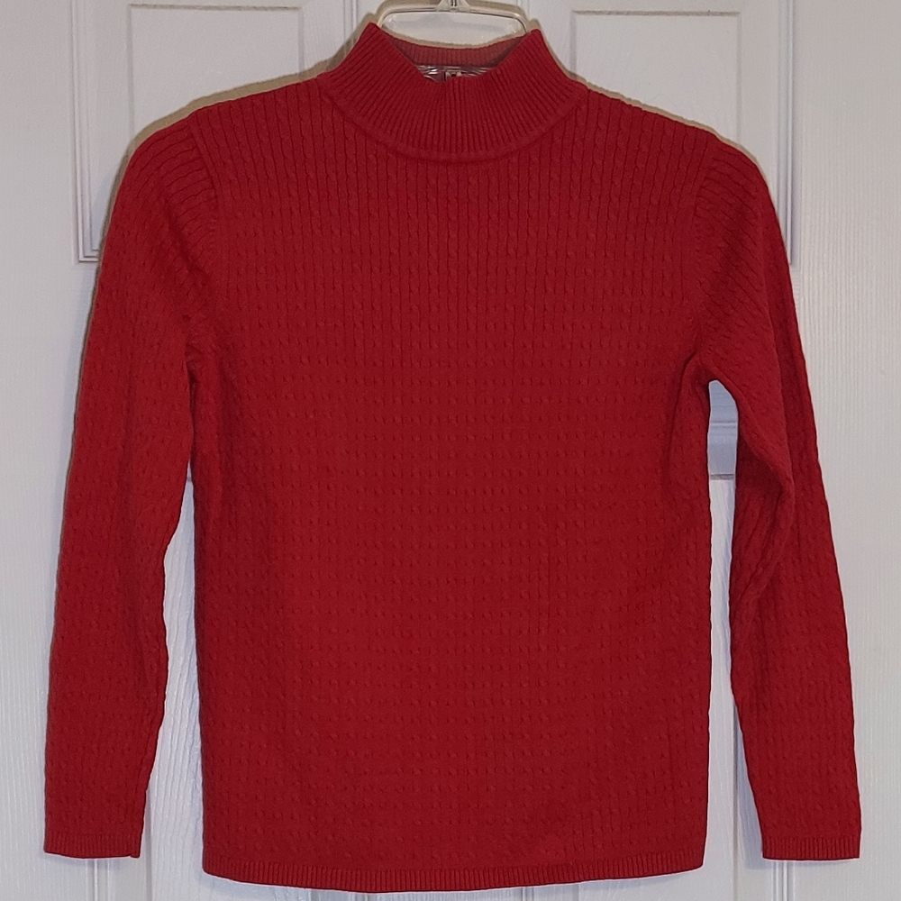 KAREN SCOTT | SP Red 100% Cotton Cable Knit Mock Turtleneck Lightweight Sweater